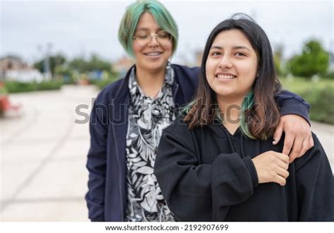 Smiley Lesbian Couple Embracing Together Street Stock Photo Shutterstock