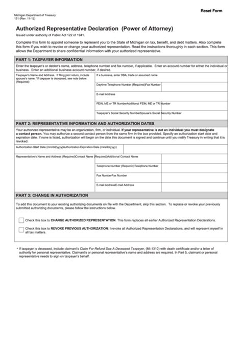 Fillable Authorized Representative Declaration Power Of Attorney