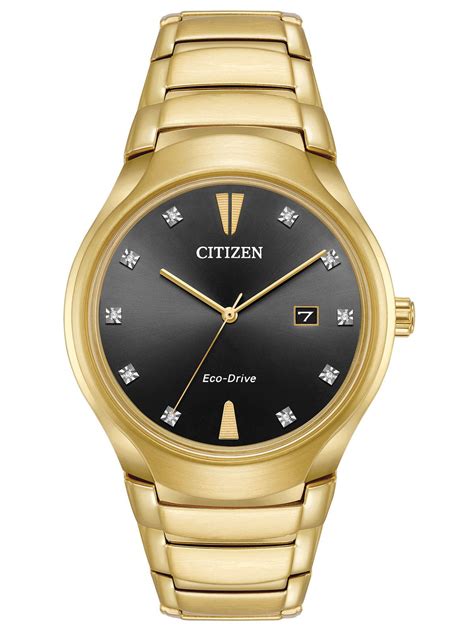 Citizen Citizen Mens Paradigm Black Diamond Dial Gold Tone Watch