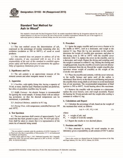 ASTM D1102 84 2013 Standard Test Method For Ash In Wood 24420 Hot Sex