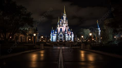 Disney World Has A Great View Of Cinderella Castle At Night Background