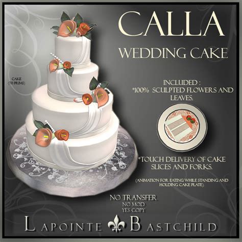 Second Life Marketplace Wedding Cake Coral Calla Lily Round 4t