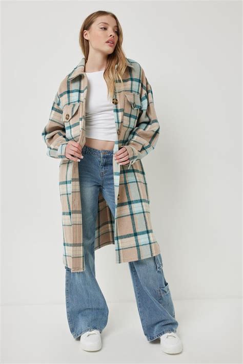 Oversized Long Plaid Shacket Ardene