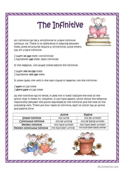 The Infinitive Grammar Guide English Esl Worksheets Pdf And Doc