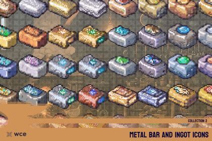 Metal Bar And Ingot Icons Collection 2 2D Pixel Crafting Resources