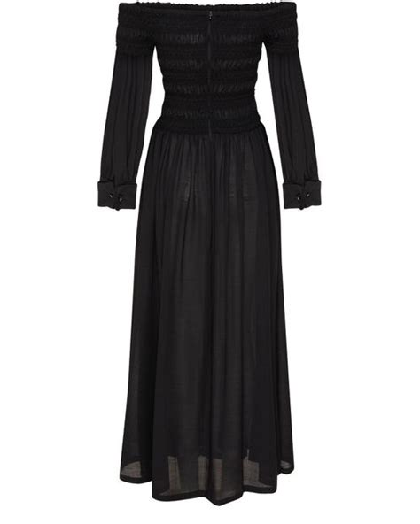 Max Mara Manu Off Shoulders Maxi Wool Dress In Black Lyst