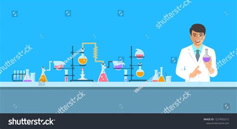 Chemist Chemical Laboratory Flat Background Cartoon Stock Illustration ...