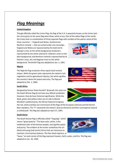 The Meaning Of Flags English Esl Worksheets Pdf Doc