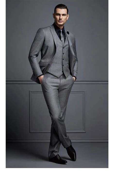 2017 Latest Coat Pant Design Smoking Grey Men Suit Slim Fit Skinny 3