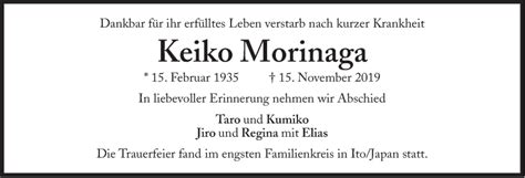 Traueranzeigen Von Keiko Morinaga SZ Gedenken De