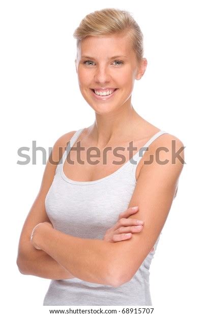 Full Isolated Portrait Beautiful Happy Woman Stock Photo 68915707