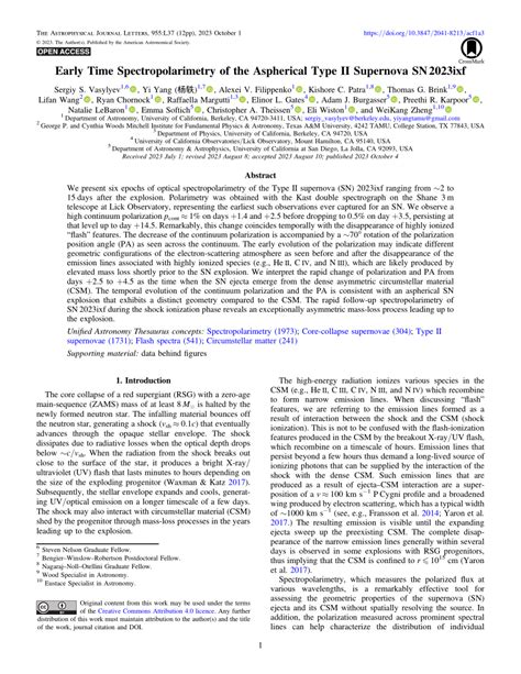 Pdf Early Time Spectropolarimetry Of The Aspherical Type Ii Supernova Sn 2023ixf