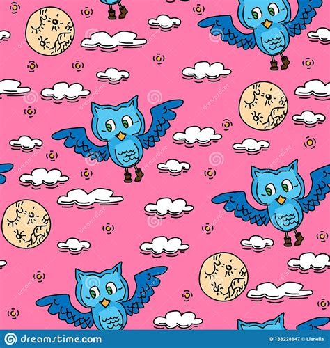 Seamless Pattern Owl Stock Vector Illustration Of Drawing 138228847