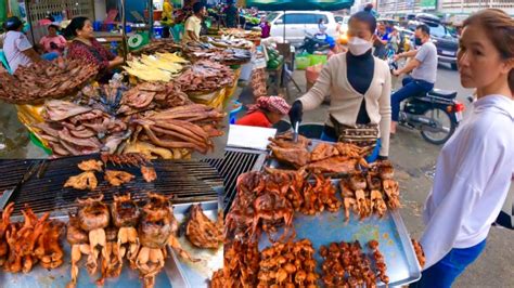 Cambodian Street Food Delicious Grilled Frog Fish Meat Chicken