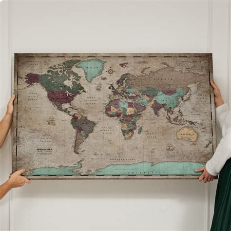 Personalized World Map Push Pin Map Pinboard Cork Canvas Etsy Uk