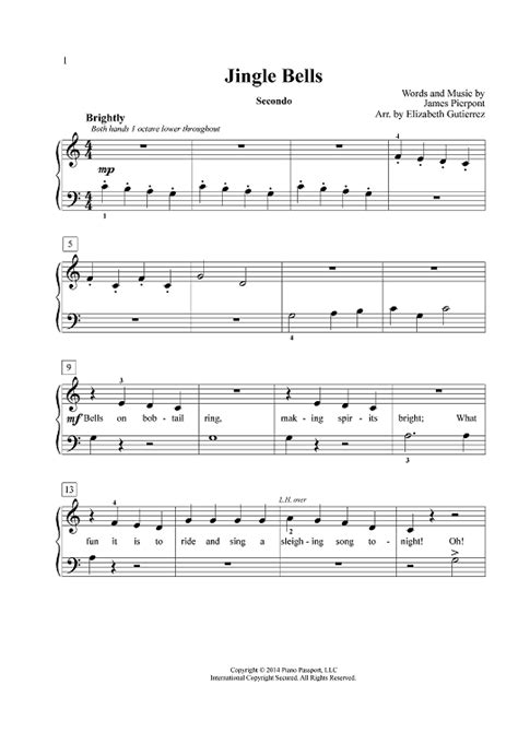 Jingle Bells Five Finger Duet Sheet Music By James Pierpont Jingle Bells Sheet Music And Pianos