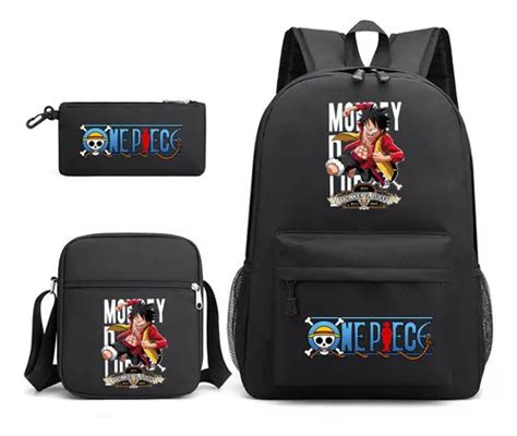 Conjunto de mochilas escolares Anime One Piece e 3 peças cor preta