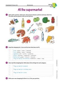 At The Supermarket Englisch Arbeitsblatt Zum Wortfeld Supermarkt