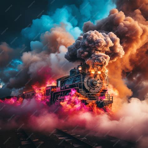 Premium Photo | Coal Train Background Colorful smoke picture Generative AI