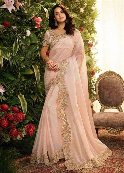 Pastel Pink Orgenza Net Saree Party Wear Sarees Saree Designs