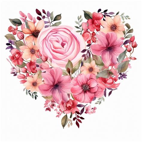 Premium Photo Watercolor Valentine Floral Heart Clipart