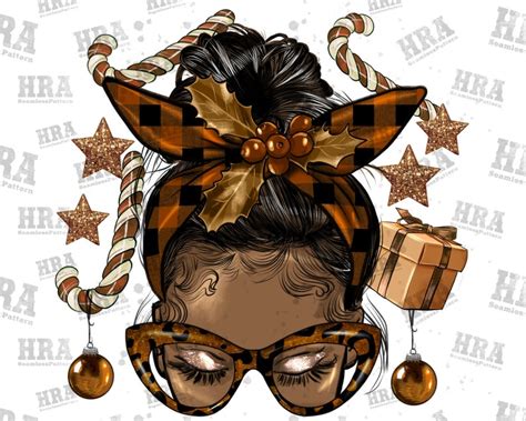 Melanin Christmas Afro Messy Bun Straight Hair Png Sublimation Etsy