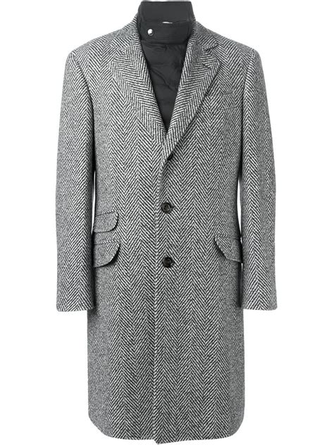 Brunello Cucinelli Herringbone Coat In Grey Gray For Men Lyst