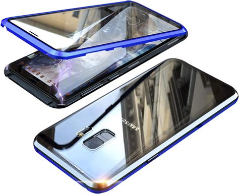 Galaxy S9 Plus Magnetic Adsorption Caseshinetop Metal Frame Front And Back Tempered