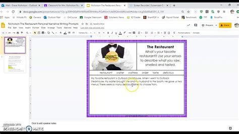 The Restaurant Personal Narrative Writing Youtube