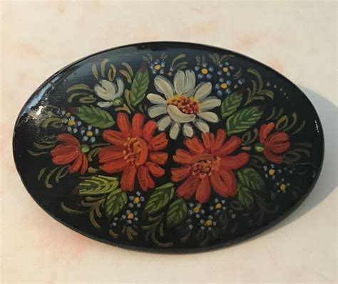 Lovely Handpainted Lacquered Russian Brooch C Clasp Ebay