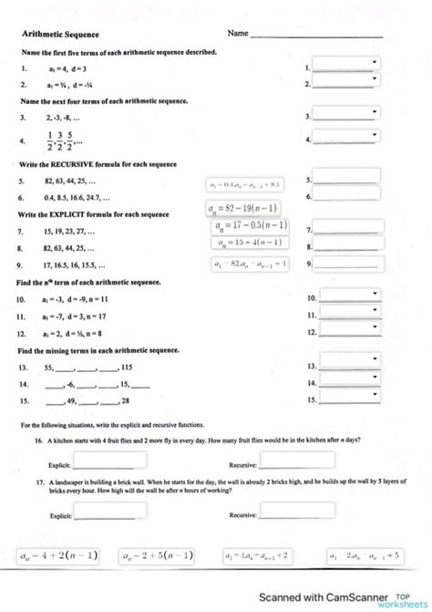 Arithmetic Sequences Interactive Worksheet Topworksheets