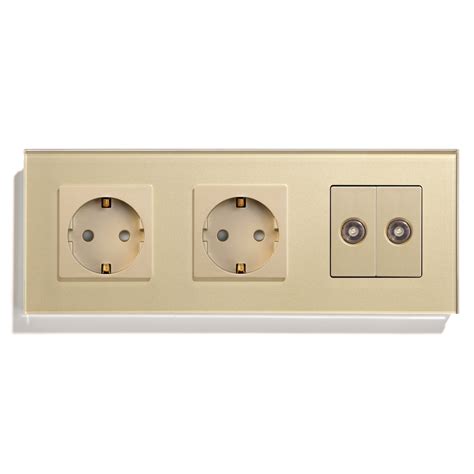 Bseed Eu Standard Wall Socket With Double Tv Socket Crystal Glass Pane