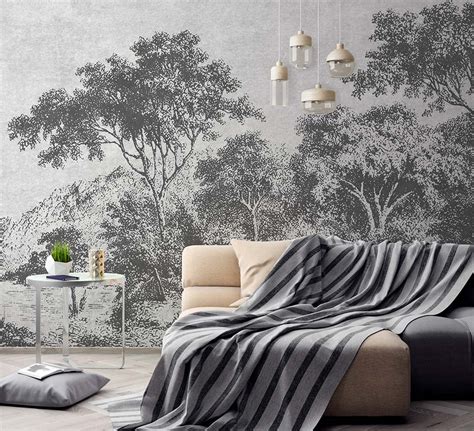 Trees in Black and White Forest Wall Mural