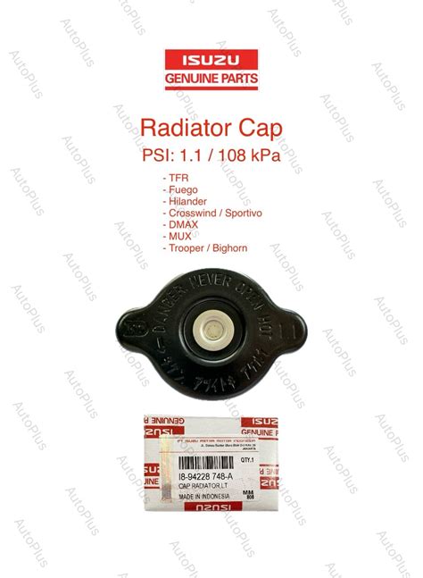 Isuzu Genuine Parts Isuzu Radiator Cap 1 1 108kPa Crosswind Sportivo