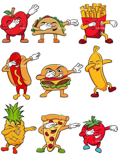 Food And Fruit Cartoon Characters Dabbing Collection - FriendlyStock