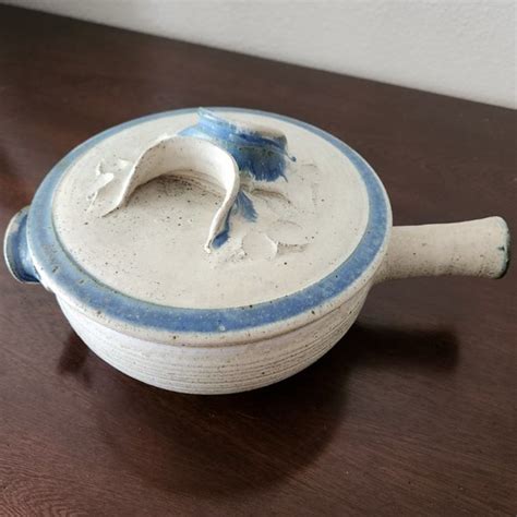 Kitchen Ceramic Casserole Handmade Clay Hot Pot Glazed Lid Signed By Artist Poshmark
