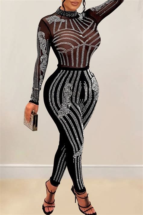 Wholesale Apricot Sexy Patchwork Hot Drilling See Through Half A