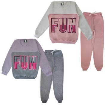 Kit 2 Conjuntos Moletom Juvenil Feminino Blusa Calça Flanelado punhos