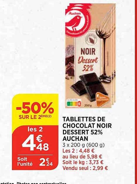 Promo Tablettes De Chocolat Noir Dessert 52 Auchan Chez Bi1