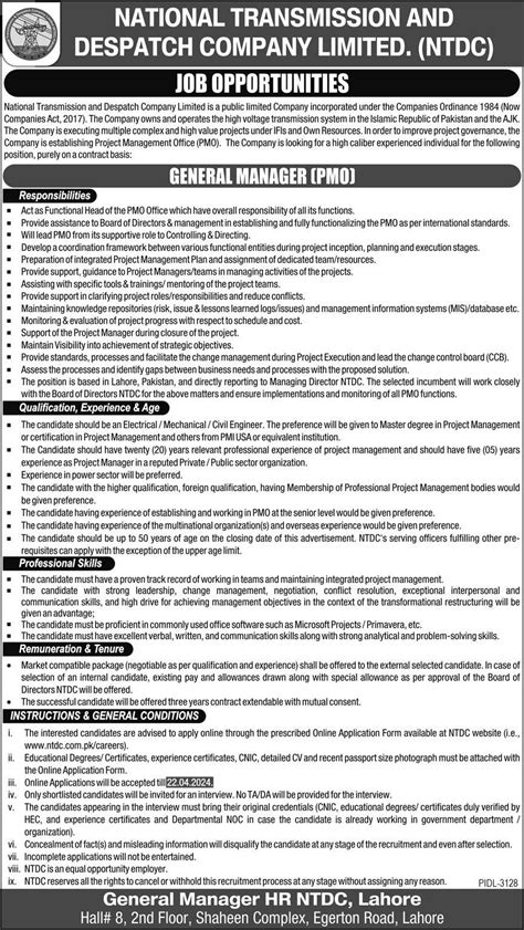 Ntdc Jobs Apply Online For General Manager National Transmission