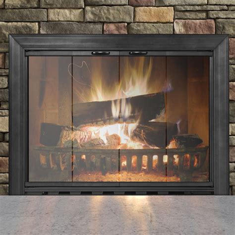 Textured Black Savannah Masonry Fireplace Glass Door