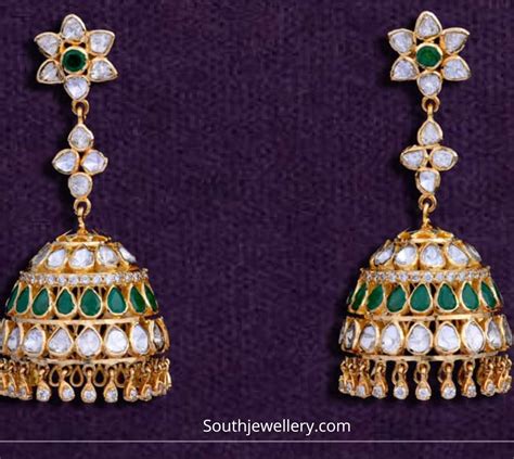 Uncut Diamond And Emerald Jhumkas Indian Jewellery Designs