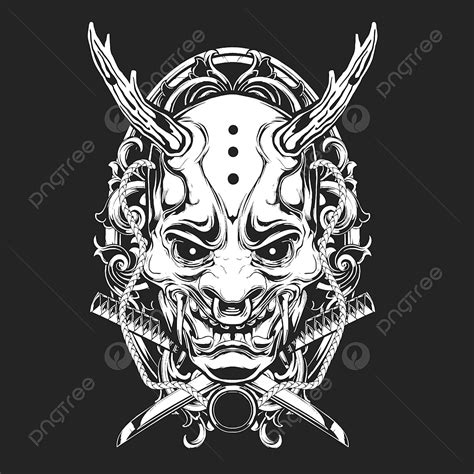 Gambar Vektor Ilustrasi Desain Tato Topeng Iblis Clipart Ninja