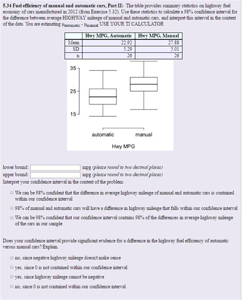 Solved The Table Provides Summary Statistics On Highway Fuel