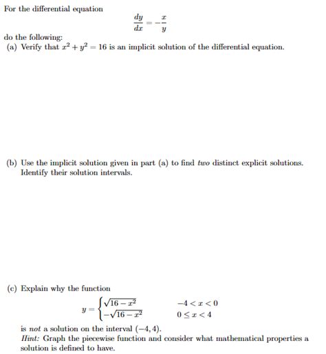 Solved For The Differential Equation Dxdy−yx Do The