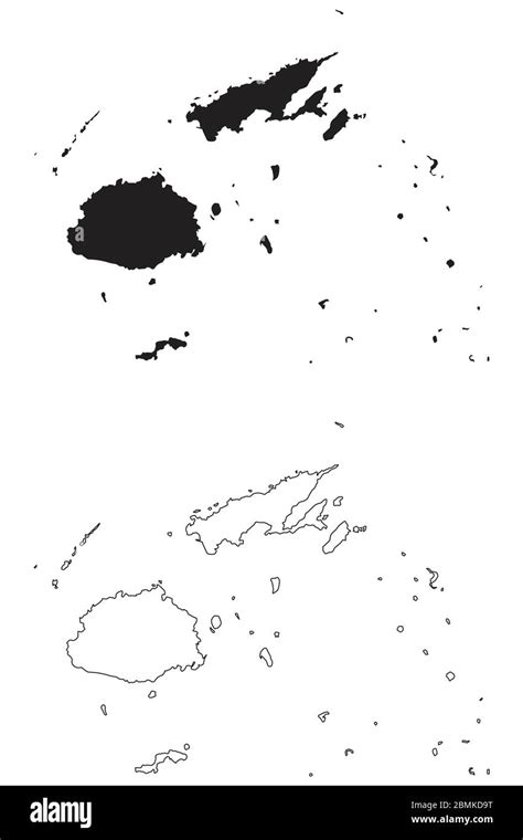 Fiji Country Map Black Silhouette And Outline Isolated On White