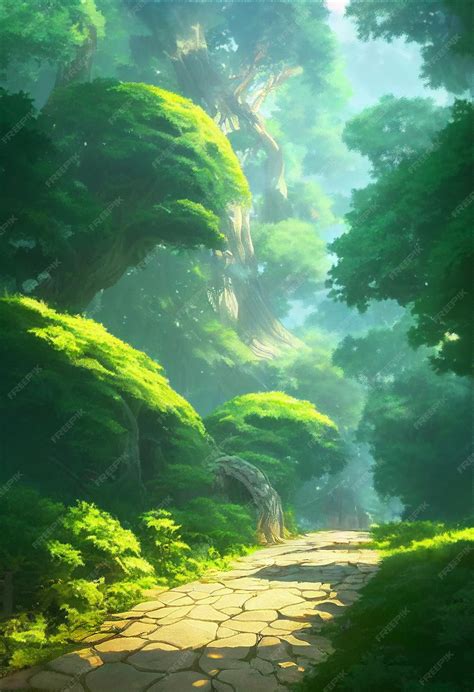 Premium Photo A Beautiful Rural Nature Forest An Illustration In An Anime Background