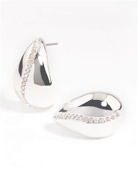 Silver Plated Diamante Bold Teardrop Earrings Lovisa