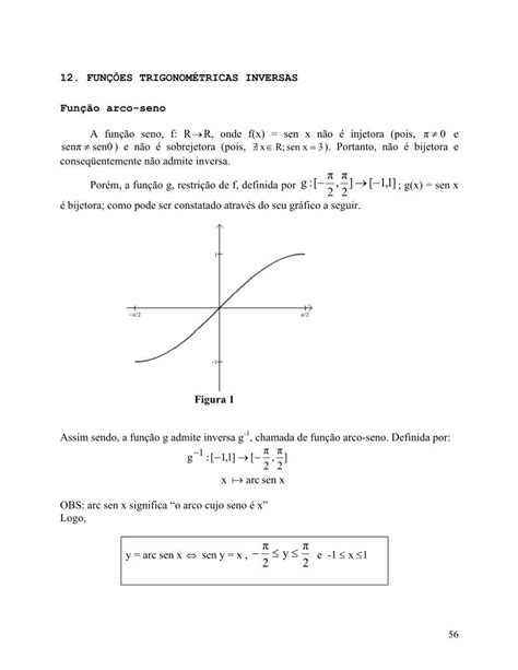 PDF 12 FUNÇÕES TRIGONOMÉTRICAS INVERSAS Função arco Já vimos que