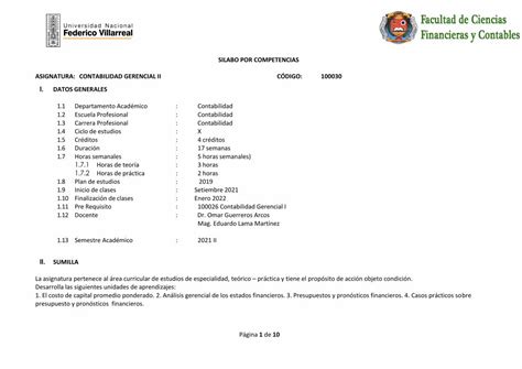 Pdf Silabo Por Competencias Asignatura Contabilidad Gerencial